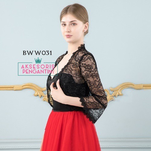 [PRODUK TERLARIS] CARDIGAN PESTA ASESORIS PENGANTIN BOLERO BRUKAT LACE HITAM BWW031