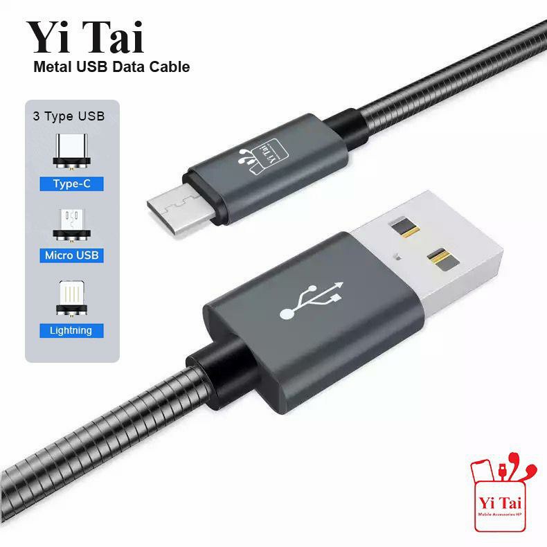 KABEL DATA YITAI LAPIS BESI STAINLESS FAST CHARGING FOR MICRO USB TYPE C LIGHTNING - GA