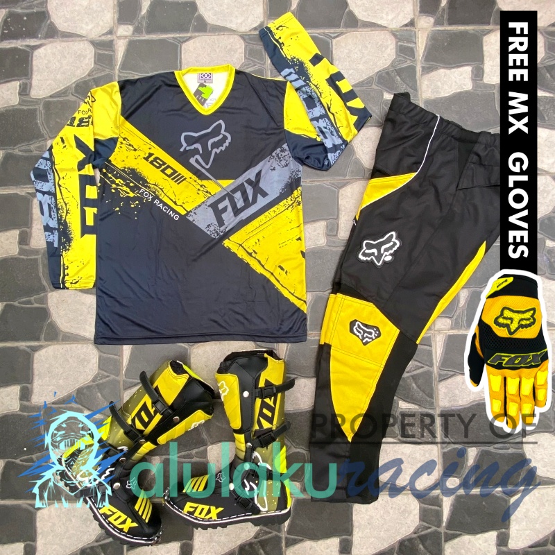 Jersey, Celana, Sarung Tangan &amp; Sepatu Fullprint with Protectors Fullset MX Trail Motocross - Paket Bundling FOCTFG191507-F47