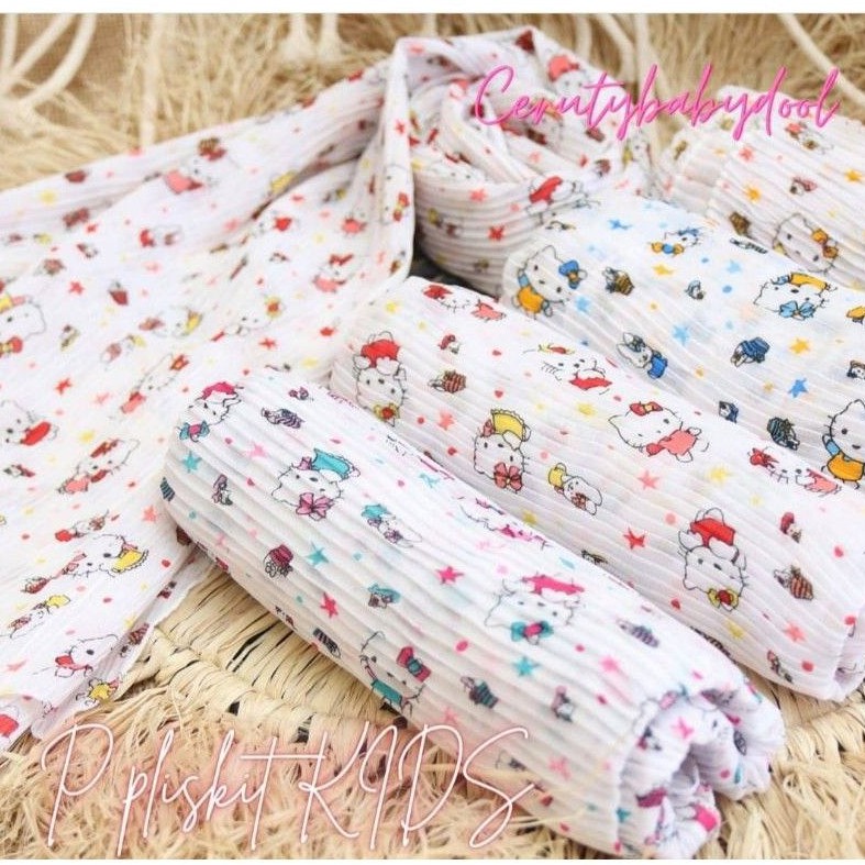 HIJAB PASHMINA PLISKET ANAK MOTIF HELLO KITTY 1_6 TAHUN