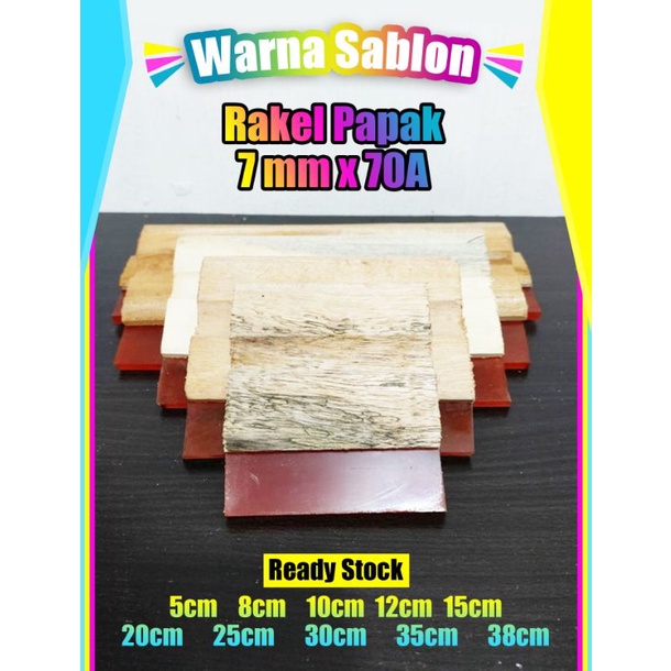 Rakel sablon merah papak 7mm x 70A 5cm 8cm 10cm 12cm 15cm + gagang kayu