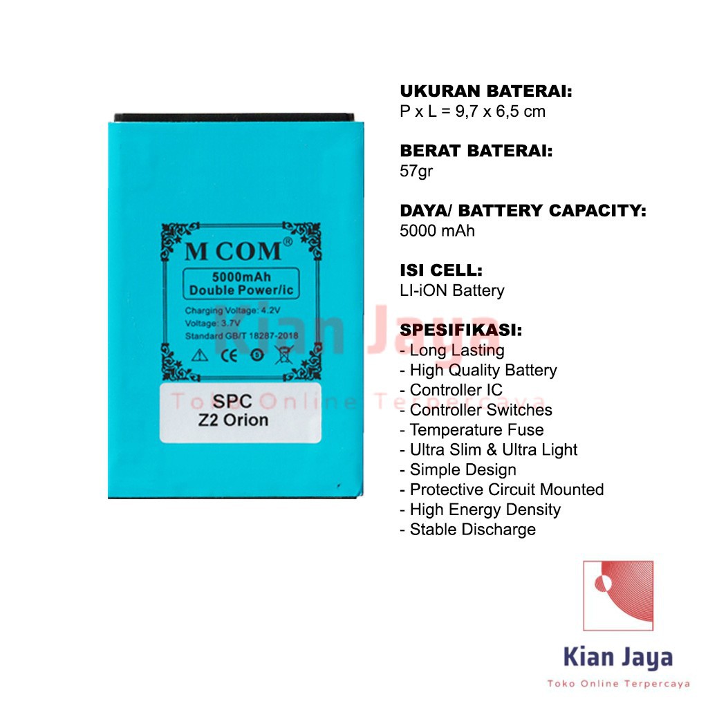 MCOM Baterai Hp SPC Z2 ORION Original Double Power Batrai Batre Battery