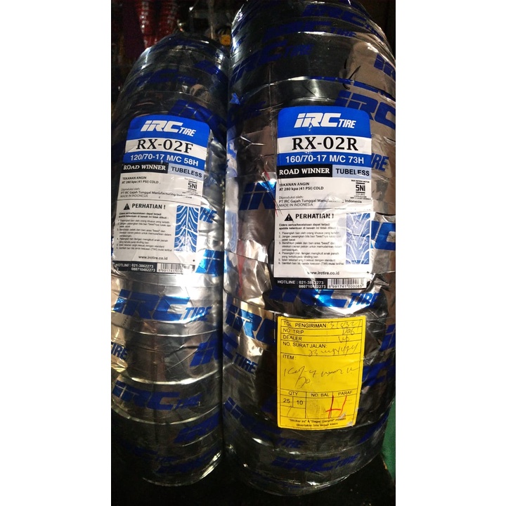 Paket BAN IRC 120 / 70 -17  dan  160 / 70 -17  RX-02 F RX02 RX 02 ROAD WINNER TUBELESS