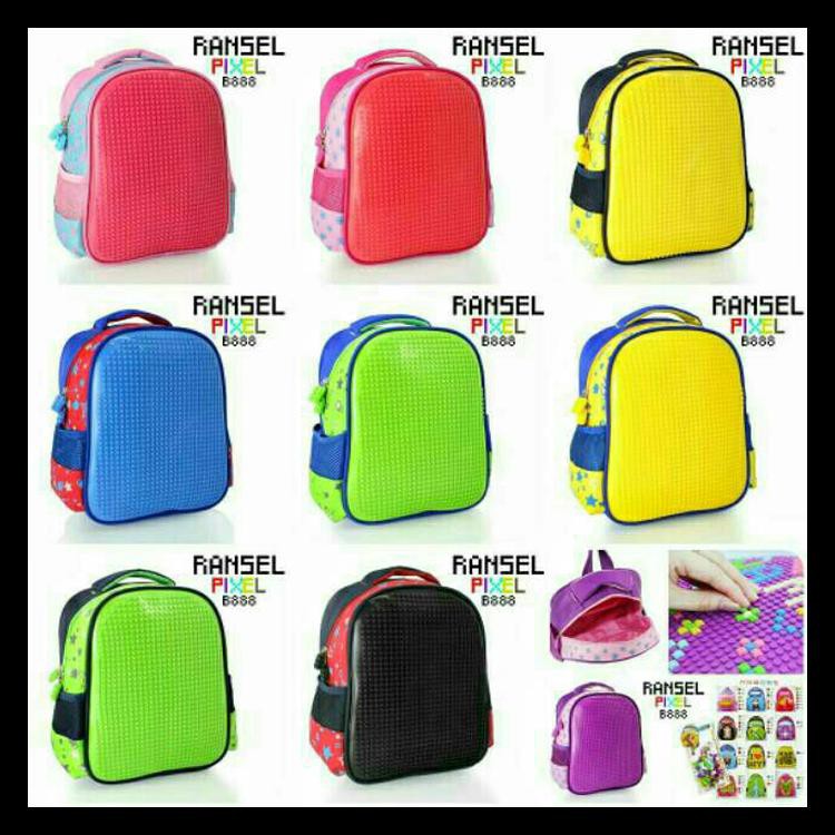 TAS LEGO TAS SEKOLAH BERMAIN BERKREASI TK RANSEL ANAK IMPORT PIXEL - HITAM KODE 1257