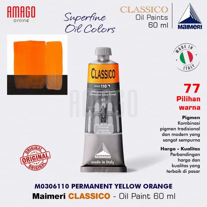 Cat Minyak Lukis MAIMERI Classico - Oil Paint - Permanent Yellow Orange - 60ml - M0306110