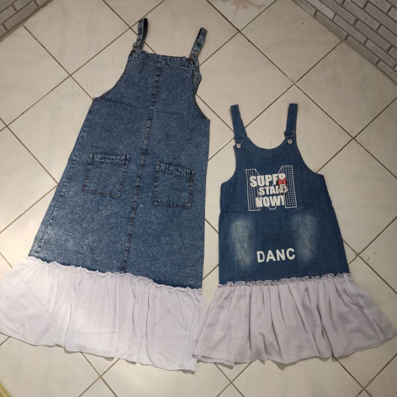 preloved gamis overall maxi mermaid dress couple ibu anak mom kids biru jeans denim acid duyung