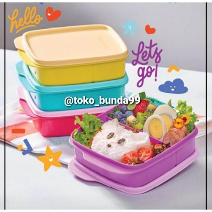 (AFW) New FREE ONGKIR | Tuperware | Ecer | Lunch Box Lolly Tup - Biru ttp kuning, 550 ml