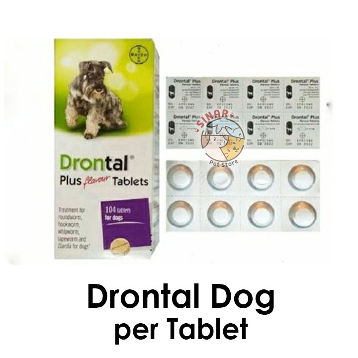 Jual Drontal Plus Dog / Obat Cacing Anjing HARGA PER TABLET Untuk 10kg ...