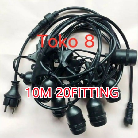 Kabel Fitting 10m 20fitting Gantung/Pattio Fitting Lampu Outdoor E27 10m- 20Fitting