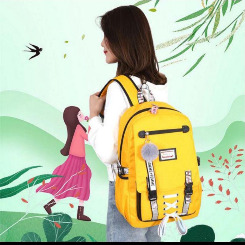 Tas Ransel Remaja Sekolah Pita tengah Laki laki perempuan sd,smp,sma kekinian-Kuning