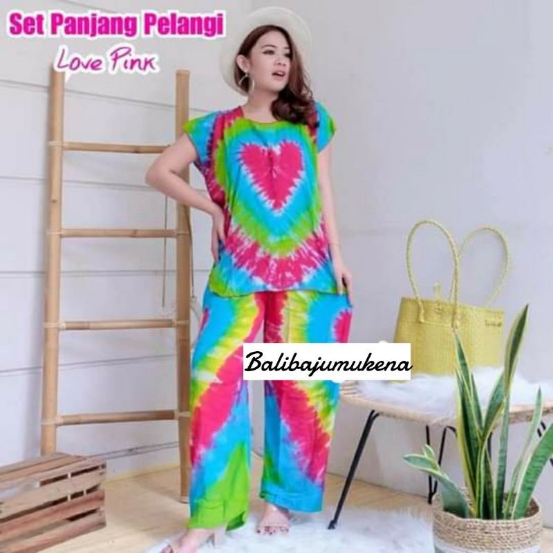 [BISA COD] PIYAMA PANJANG PELANGI RAYON BALI SIZE XL/STELAN CELANA PANJANG WANITA TIEDYE ADEM