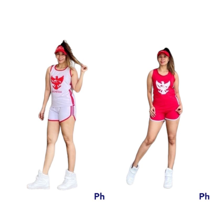 baju senam celana pendek merah putih garuda / setelan aerobic / setelan lari / gym
