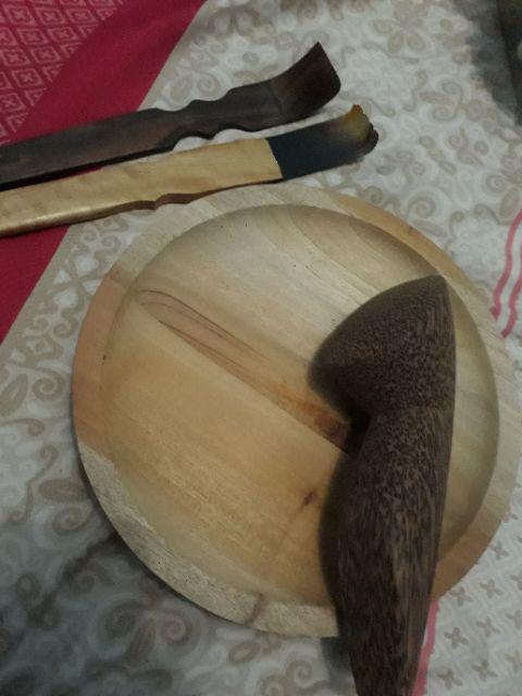 Cobek Kayu Ukuran 20 Cm + Ulekan Kayu Glugu Kecil, Cobek Sambel Unik, Bahan Kayu Mahoni Dan Lamtoro