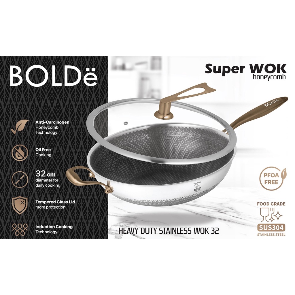 BOLDe Super WOK HONEYCOMB 32 cm Stainless 304