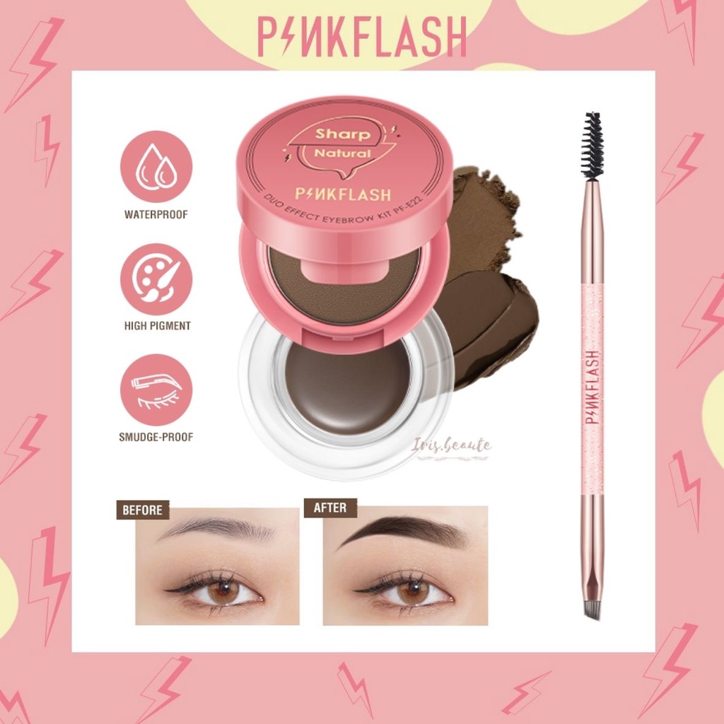 PINKFLASH Duo Effect Eyebrow Kit / 2in1 Eyebrow Cream &amp; Powder Gel Pomade Waterproof