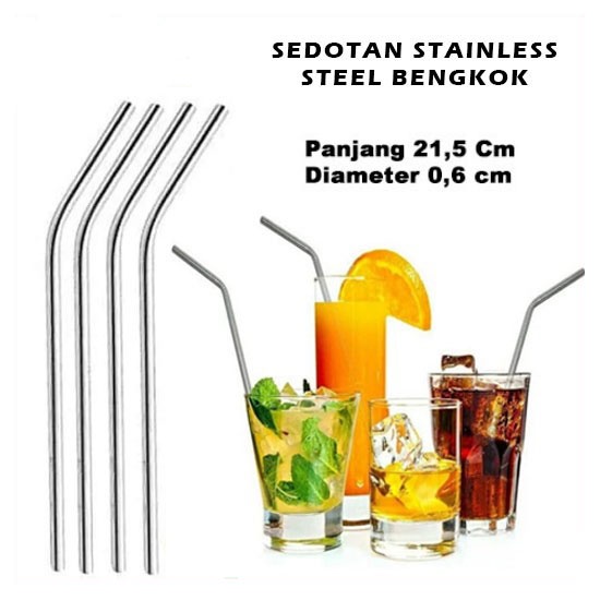 Sedotan Stainless Steel Bengkok Stain Less Straw Sedotan Lengkung Ramah Lingkungan