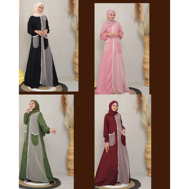 DRESS BAJU WANITA MUSLIM GAMIS POLOS KATUN RAYON IMPORT TILE POLKADOT BUSUI HARIAN SIMPLE CANTIK ORI