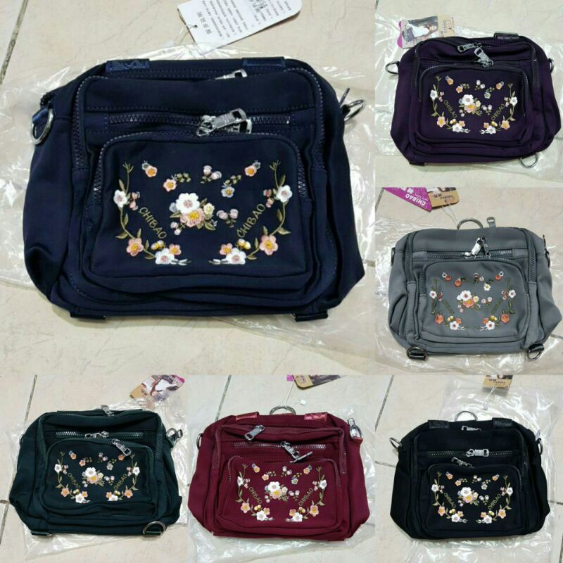 Original Tas Wanita Import Jinjing dan Selempang CHIBAO BOBO Mini  Bordir Bunga 3 in1 SUPER Terbaru