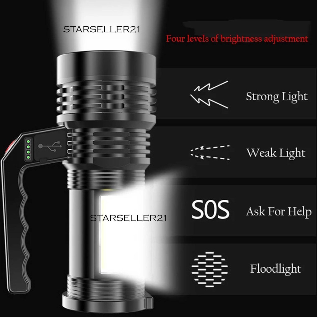 Senter LED Super Terang Rechargeable + COB Senter Led Jarak Jauh + COB MX-7501 4 MODE