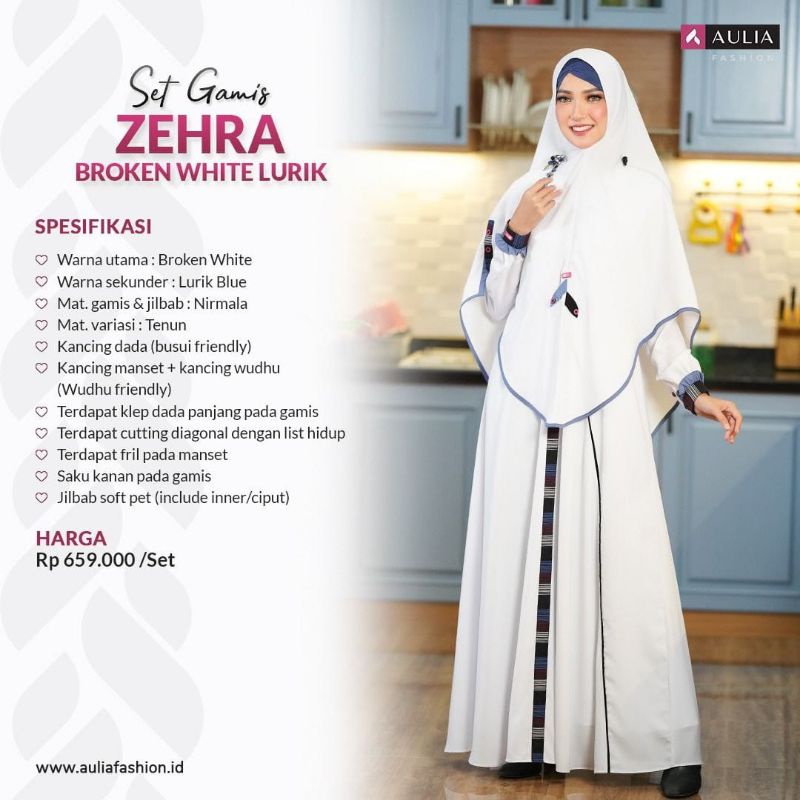 gamis set hijab aulia fashion ZEHRA BROKEN WHITE LURIK