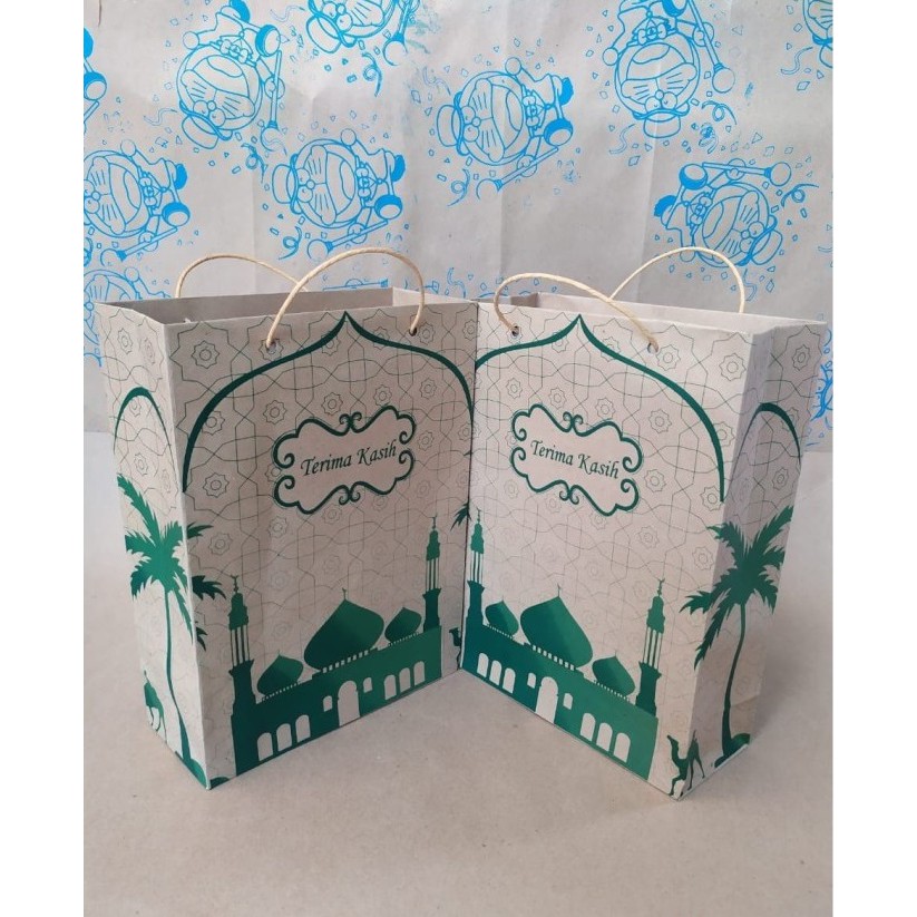 

Paperbag Haji Motif Masjid, Tas Kertas Kraft Masjid Terima Kasih 17x7x22