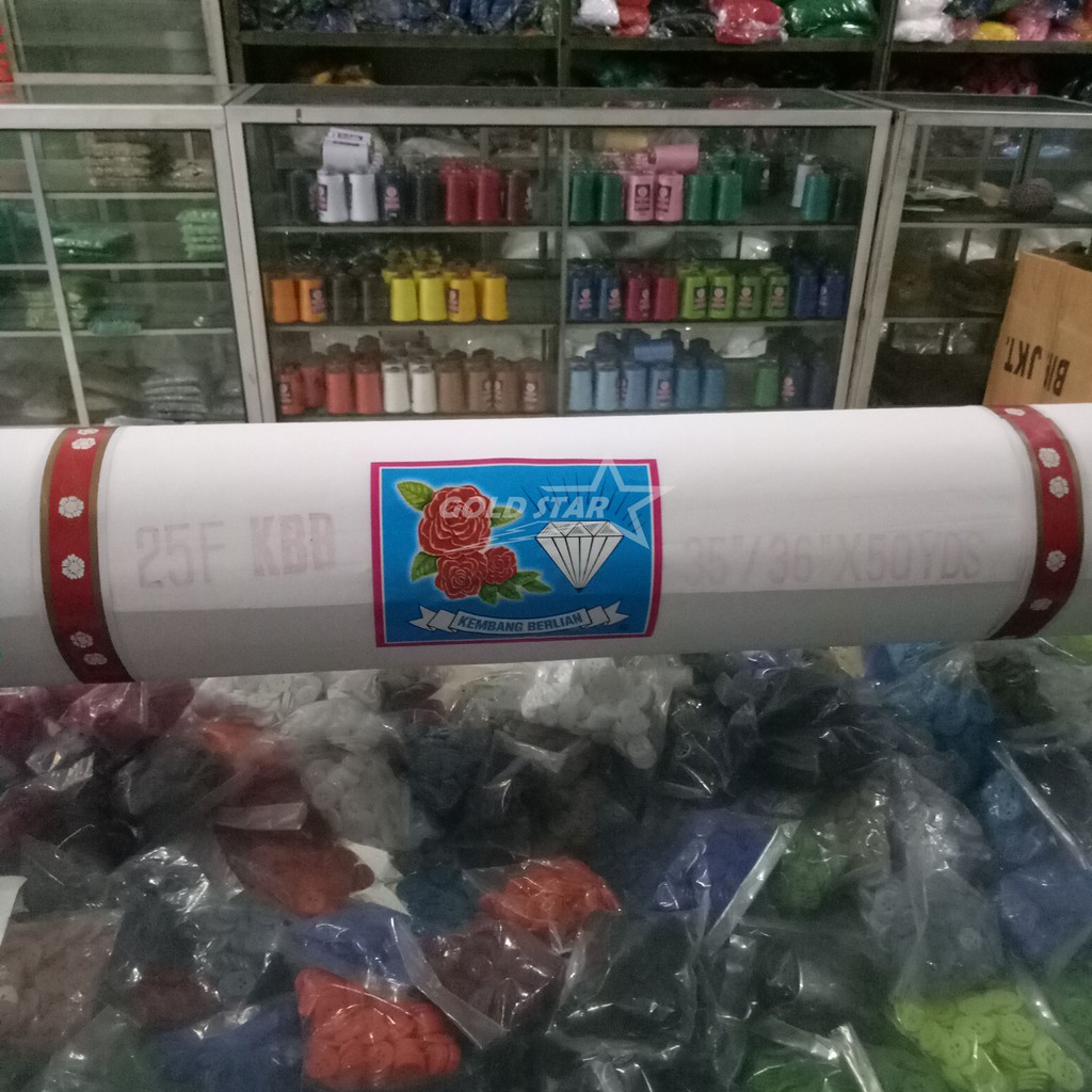 Kain Kapas 25 F / 25F 15F Per Roll Visilin Kain Keras Lem Lapisan Kerah Bordir Kancing Pinggang DIY