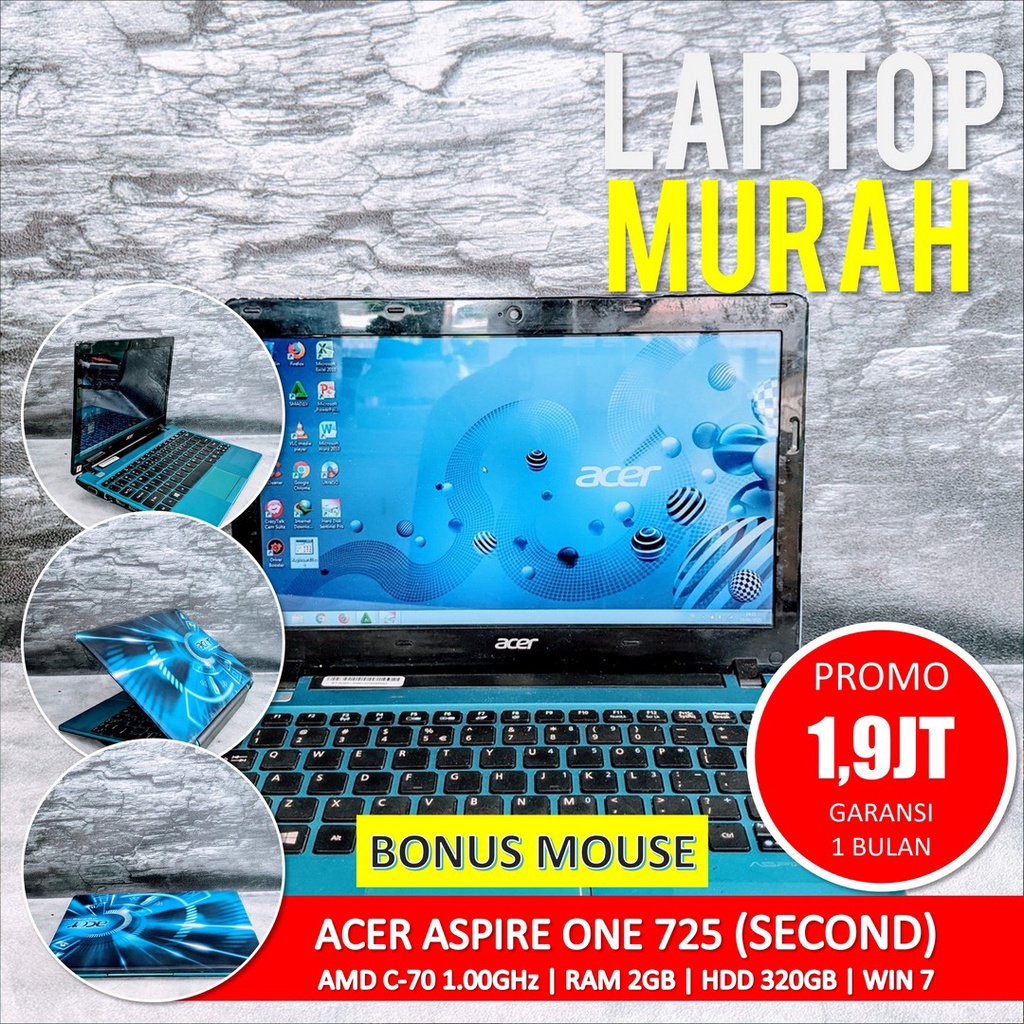 [Bisa COD] Netbook Acer Aspire One 725 Siap Pakai  – Laptop Second Seken Bekas Notebook Netbook