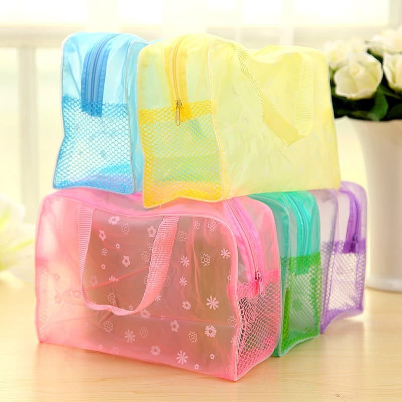 Tas Kosmetik Pouch TRANSPARAN PVC Make Up Wallet Bag Anti Air Waterproof - Dompet Travelling