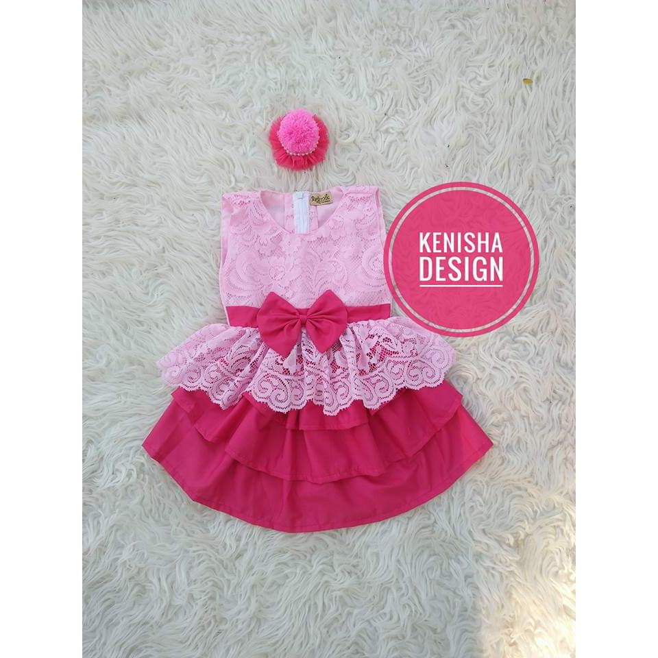 Dress Kenisha Polos Warna Pink Combi Fanta Usia 10 Tahun
