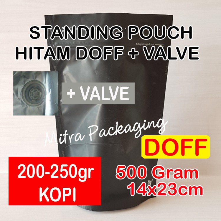 

KPACK Kemasan Kopi 200gr/Standing Pouch Padat Super Hitam DOFF 500 + Zipper (14x23cm)