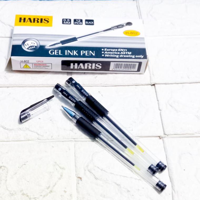 

(J9X6).. Pulpen gel Hitam 0.5mm HARIS ( isi 12 pcs) //Bantingharga