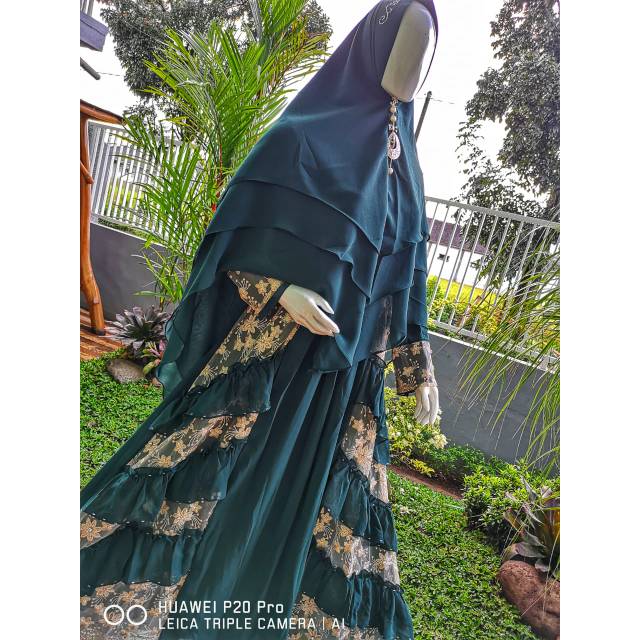 Set gamis  syari  baju  muslim pesta premium mewah ceruty 