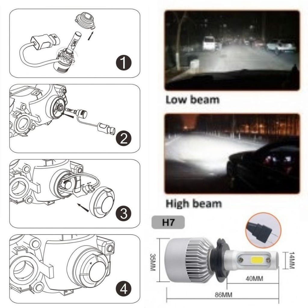 Lampu Mobil LED Headlight Lamp COB 8000LM H7 S2 Chip  111152