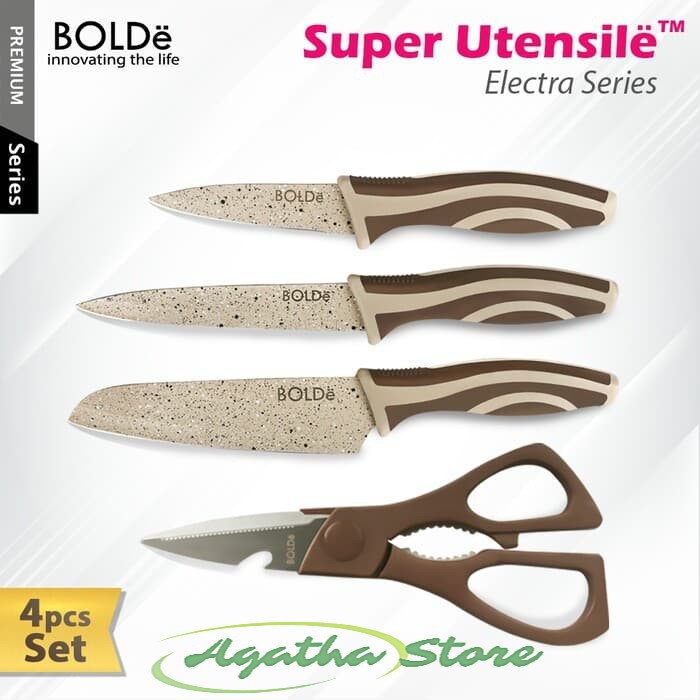PISAU SET BOLDe 3 + 1 Gunting Original Utensil Electra - Pisau Dapur - Gunting