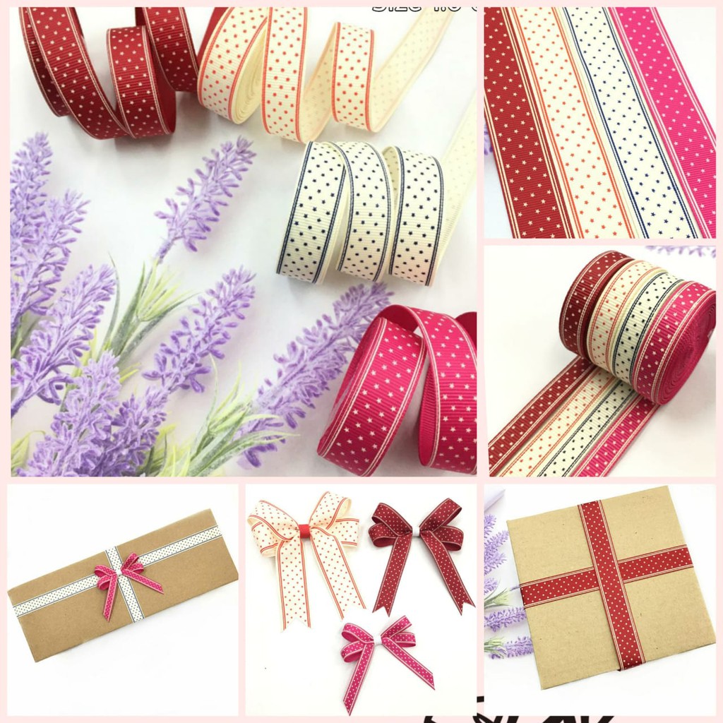 1 YARD  - PITA KADO | PITA HAMPERS | PITA GROSGRAIN MOTIF BINTANG | 3 SIZE