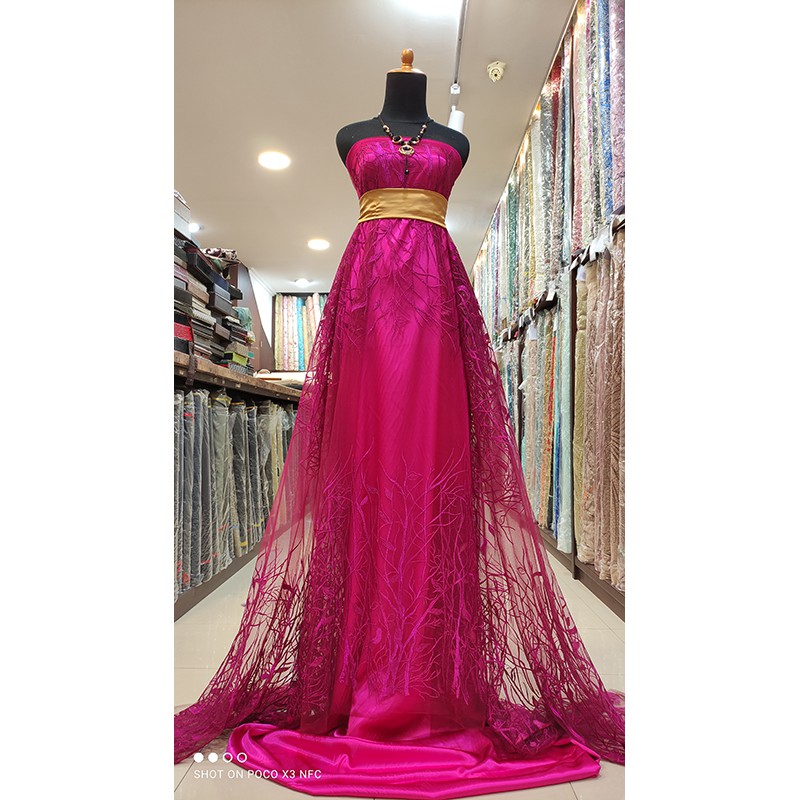 Kain Tile Lace Akar Bridesmaid FUSCHIA