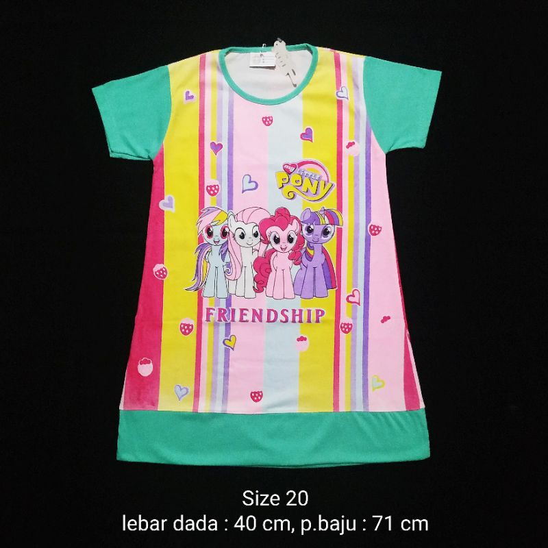 Daster Kaos Anak Karakter Dress Harian Cewek 9T - 10T "Pony Friendship"