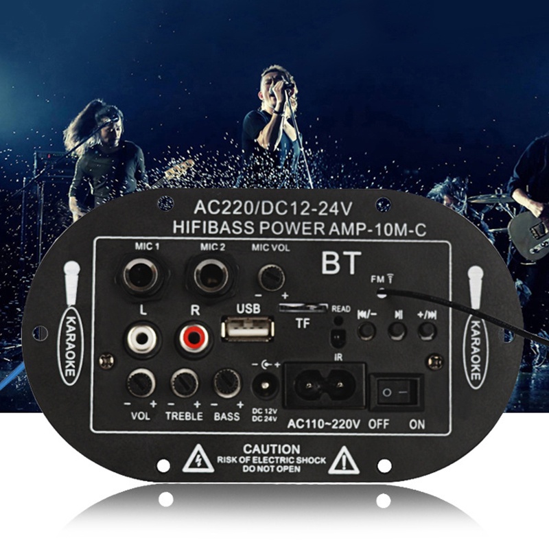 【Barang Tersedia】8/10 inch 12V/24V/220V Amplifier Board Audio Bluetooth USB FM Radio TF Player Subwoofer 35W Taffstudio Amplifier