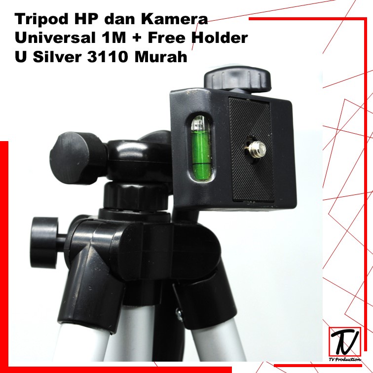 Tripod HP dan Kamera Universal 1Meter + Free Holder U Silver 3110 Murah Cod