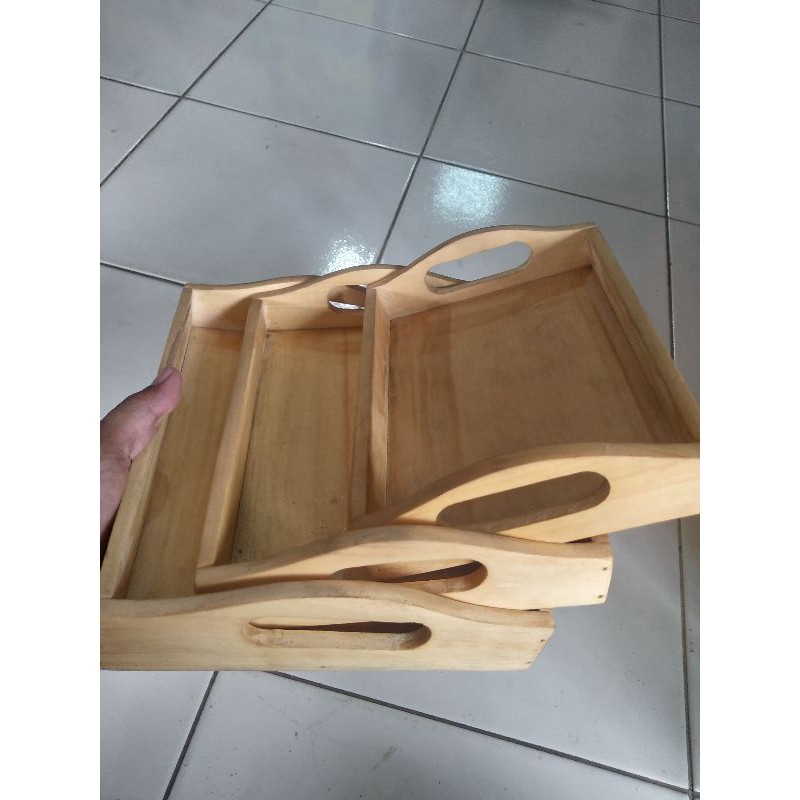 Nampan / Baki Kayu Set isi 3 Kerajinan Malang Batu