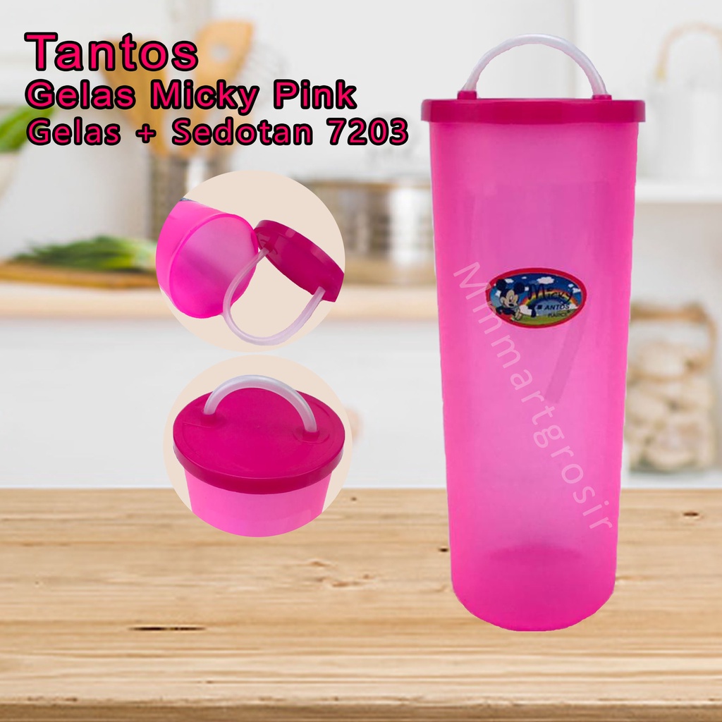 Mickey Tantos Plastics / Gelas plastik / Gelas Sedot+Tutup Mickey L 7203BS / Pink / 500 ml