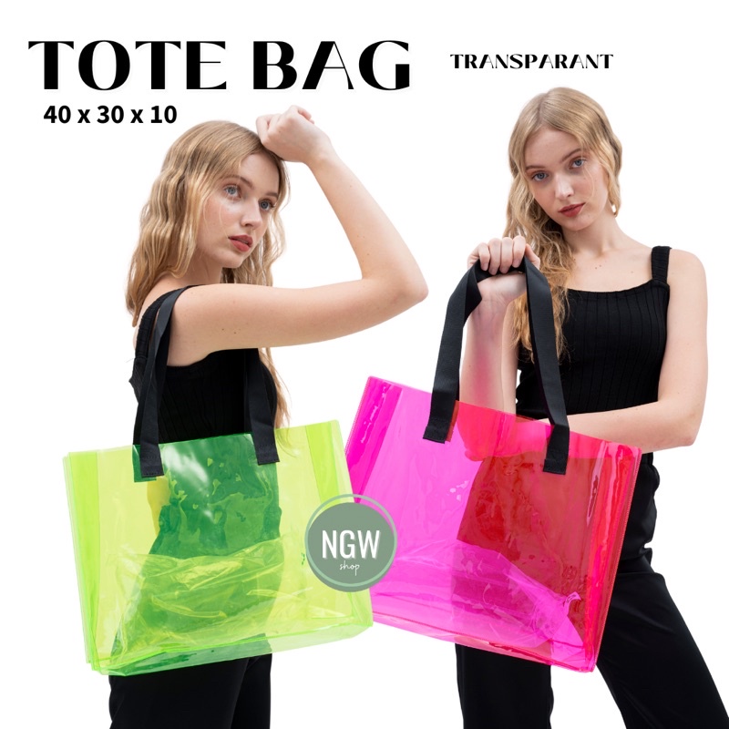 Tas totebag PVC transparant kerja kuliah 40x10x30 aneka warna hologram