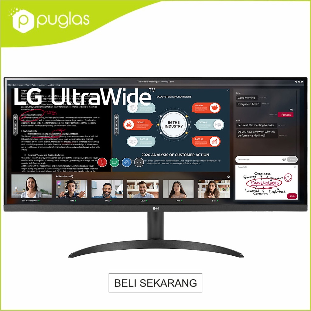 LED Monitor Ultrawide LG 34WP500 IPS HDR10 HDMI For PC Komputer Laptop