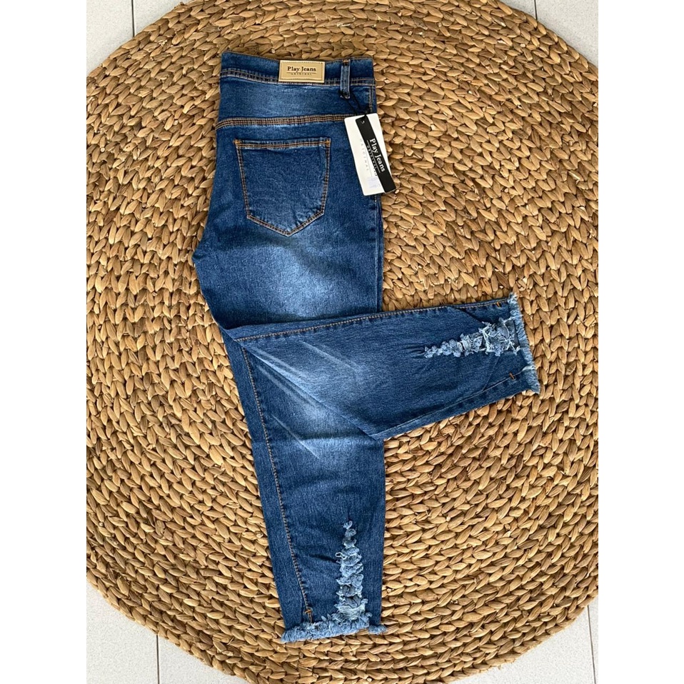 Celana Jeans 7/9 Sobek Jumbo Pinggang Resleting 7/9 Bigsize Sobek