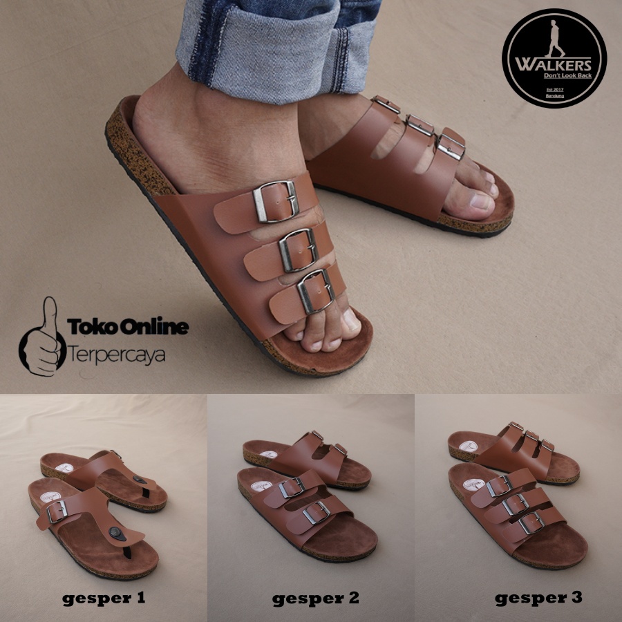 Sandal Slop Murah BIRKENSLIDE Kasual Slop Sendal GESPER Keren FullBlack Terlaris