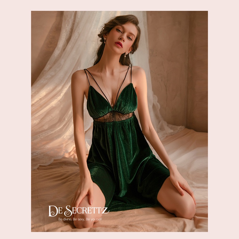 DeSecrettz GRACE Baju Tidur Wanita Dewasa Includes Lingerie Sexy &amp; G String, Bahan Velvet Lembut Banget Dikulit, Baju Haram Sexy, Baju Dinas Malam Hari Depan Suami