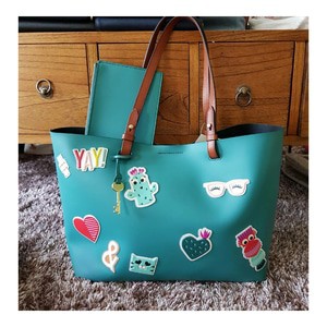 TAS FOSSIL ORIGINAL - FOSSIL RACHEL TOTE STICKER TEAL GREEN