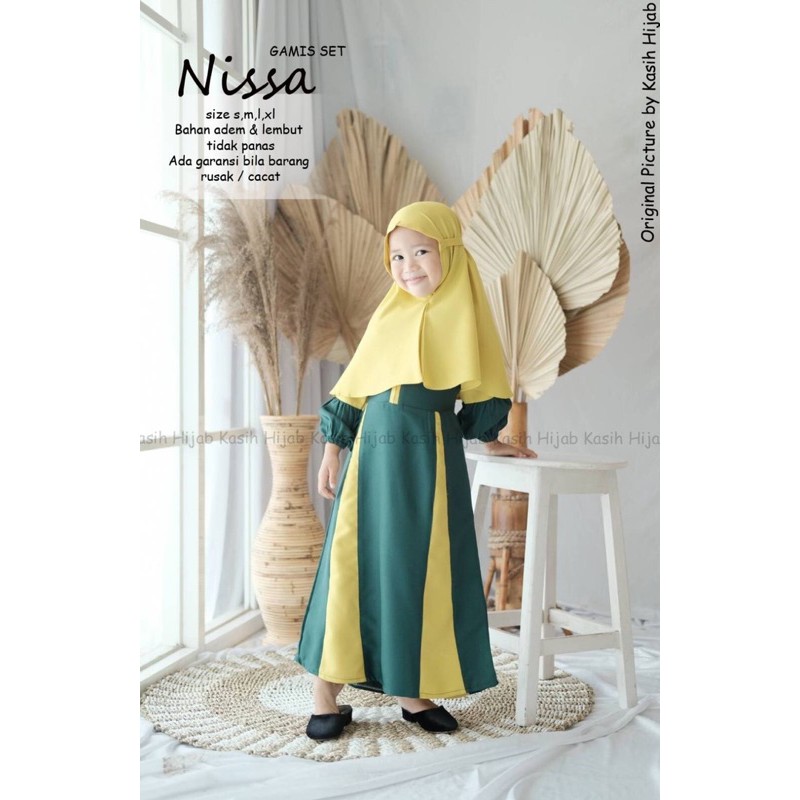 gamis anak perempuan “nissa”/gamis anak + kerudung anak 2-11tahun by kasihhijab