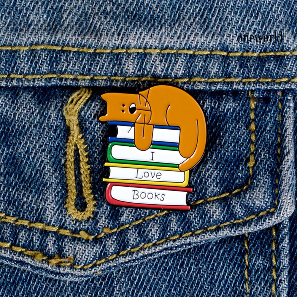 OW@ I Love Books Unisex Cartoon Cats Enamel Brooch Pin Bag Lapel Badge Accessory