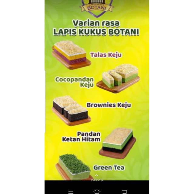 

Bolu lapis kukus botani, oleh oleh khas bogor rasa nya enak dan kejunya melimpah